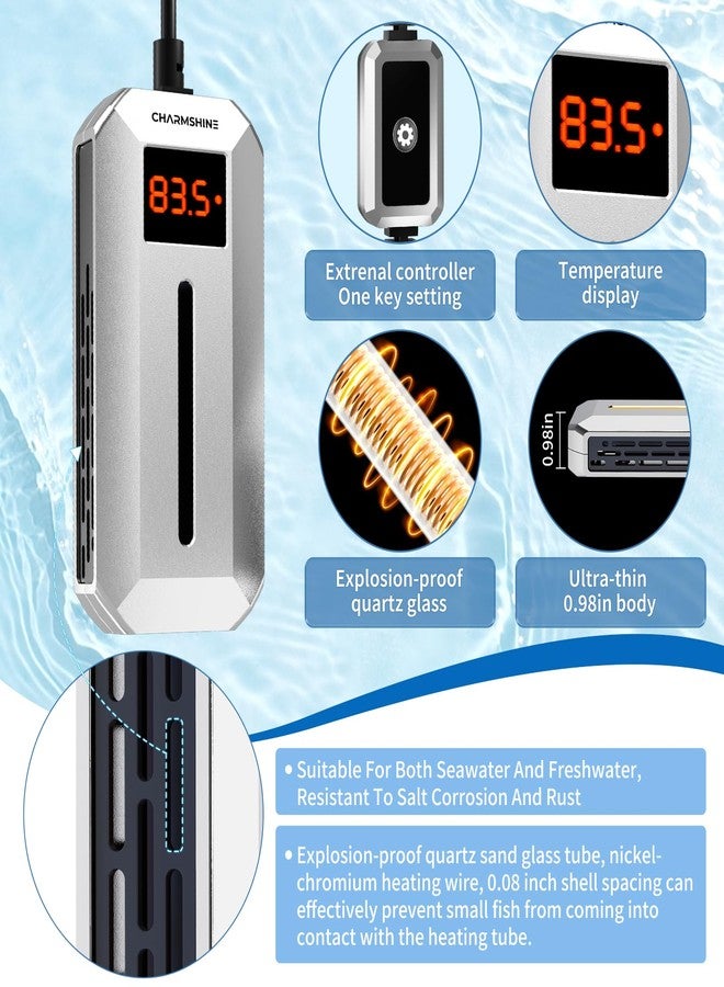 سخان مياه حوض السمك تشارم شاين 200 واط، سخان مياه غاطس لأحواض الأسماك مع شاشة عرض رقمية LED، مناسب لأحواض أسماك المياه العذبة والمالحة سعة 40-55 جالون، وأحواض السلاحف. - Image 3